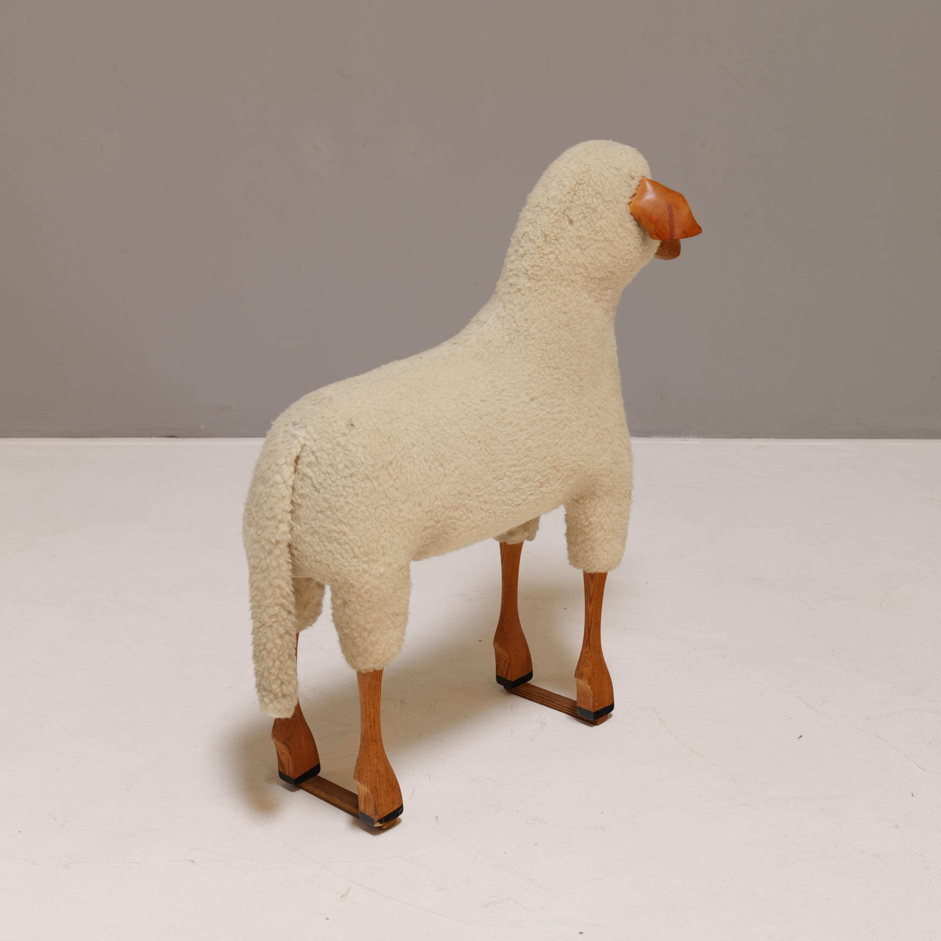 Leather big vintage sheep by Hanns Peter Krafft schaf for Mayr wool - 1970s Germany