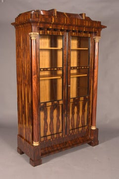 Big Vitrine in Antique Biedermeier Style Exotic Palisander 2 Columns