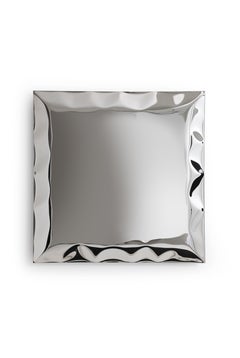 'Big Wave' inflated metal square mirror, stainless steel