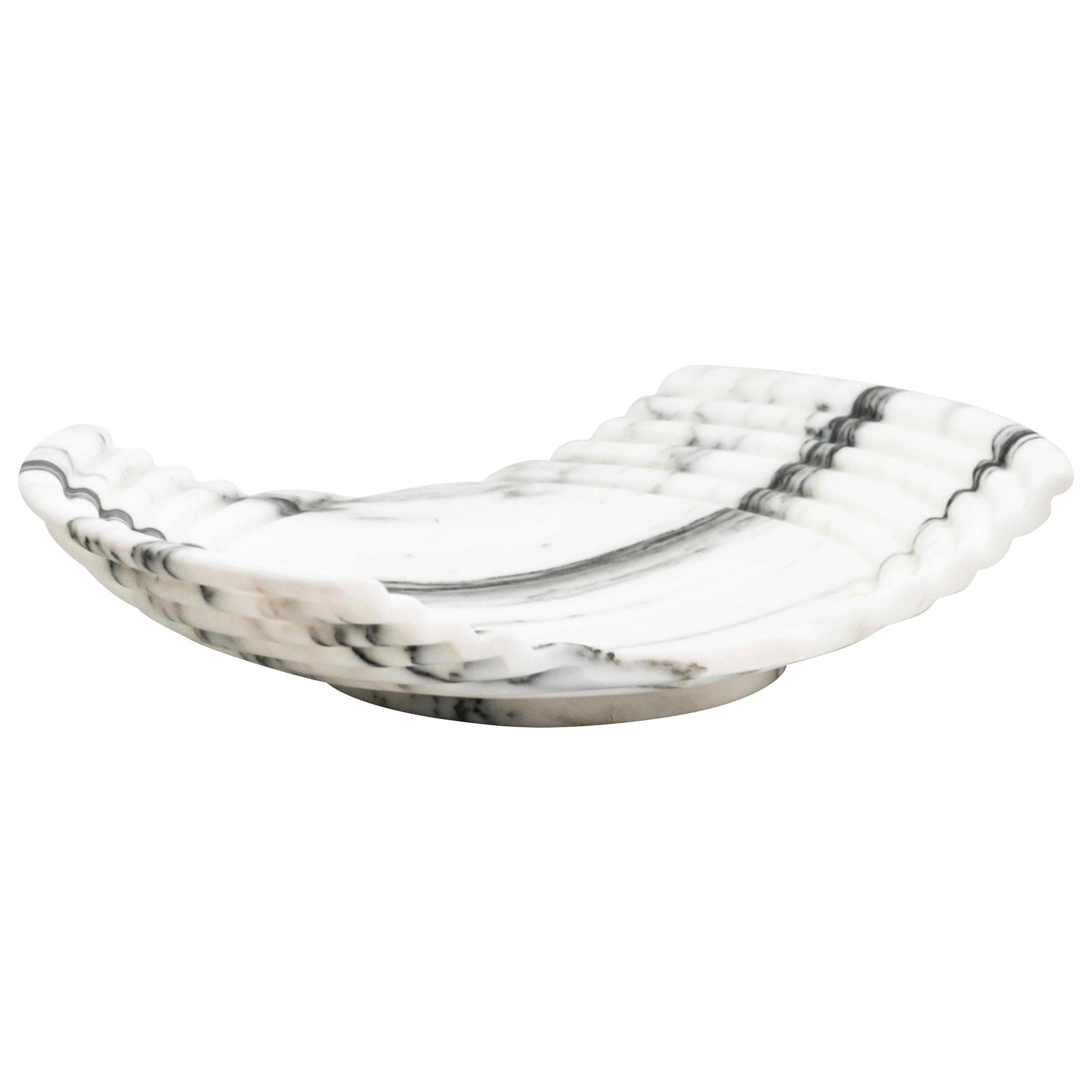 Handmade Big Striped Wave Tray in Arabescato Marble