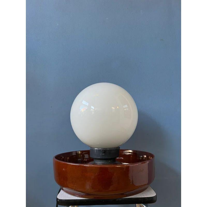 Große Keramik-Tischlampe mit Glasschirm, Großwestdeutschland (Space Age) im Angebot