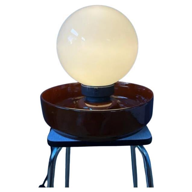 Grande lampe de bureau en céramique de l'Allemagne de l'Ouest avec abat-jour en verre