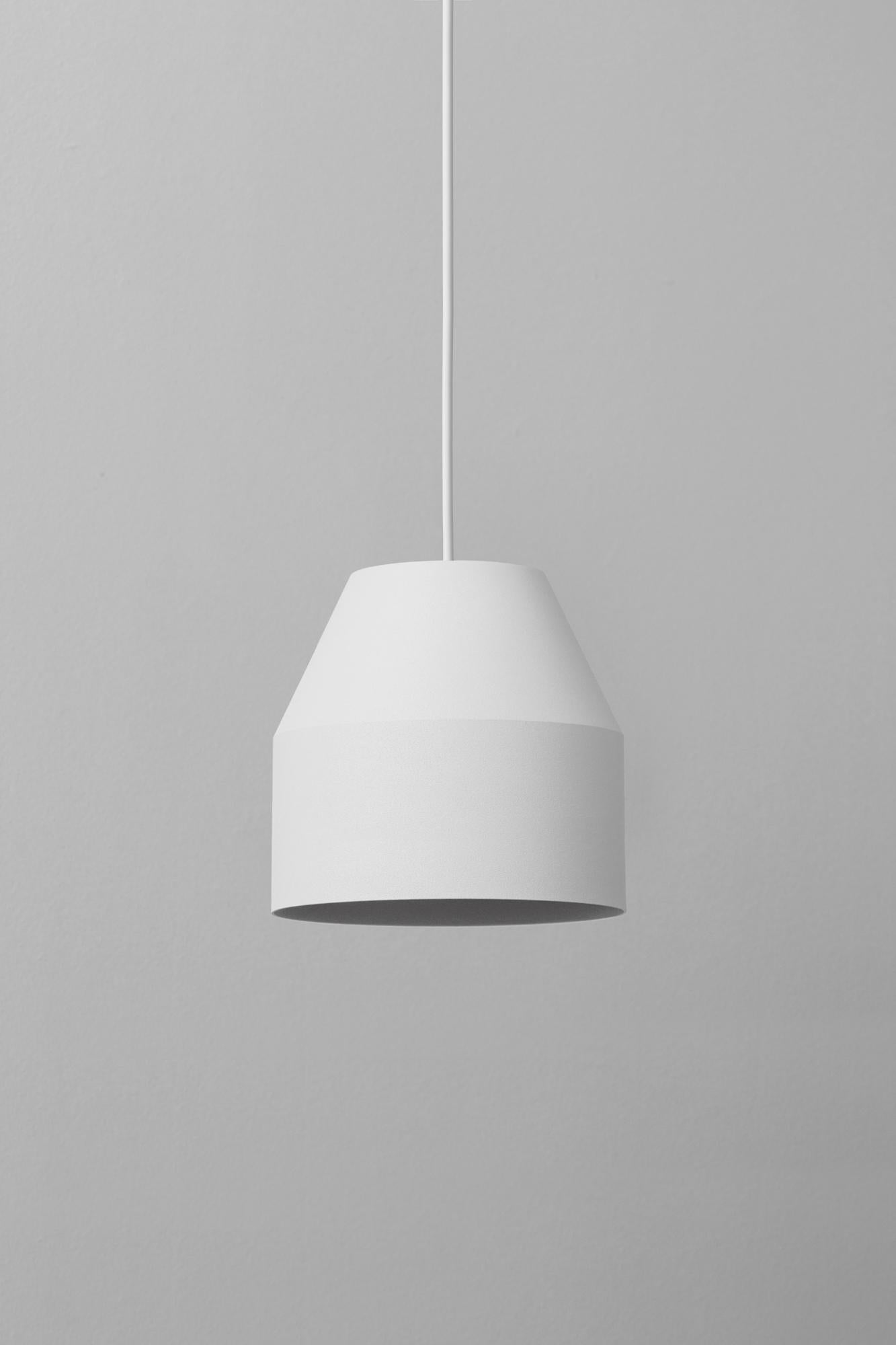 Big White Cap Pendant Lamp by +kouple
Dimensions: Ø 16 x H 16,5 cm. 
Materials: Powder-coated steel.

Available in different color options. Available in two different sizes. The rod length is 200 cm. Please contact us.

All our lamps can be wired