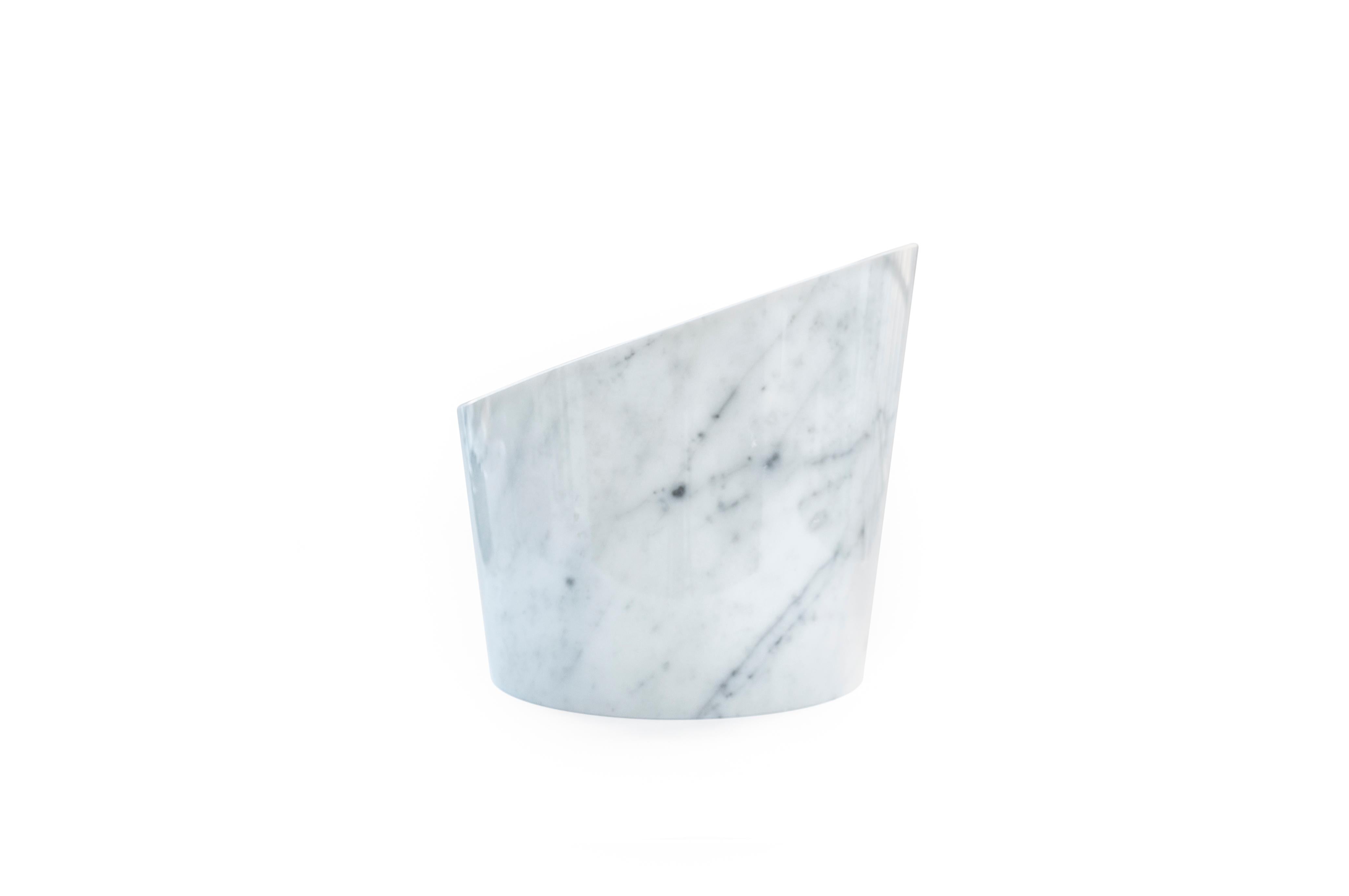 Hand-Crafted Handmade Big White Carrara Marble Glacette For Sale