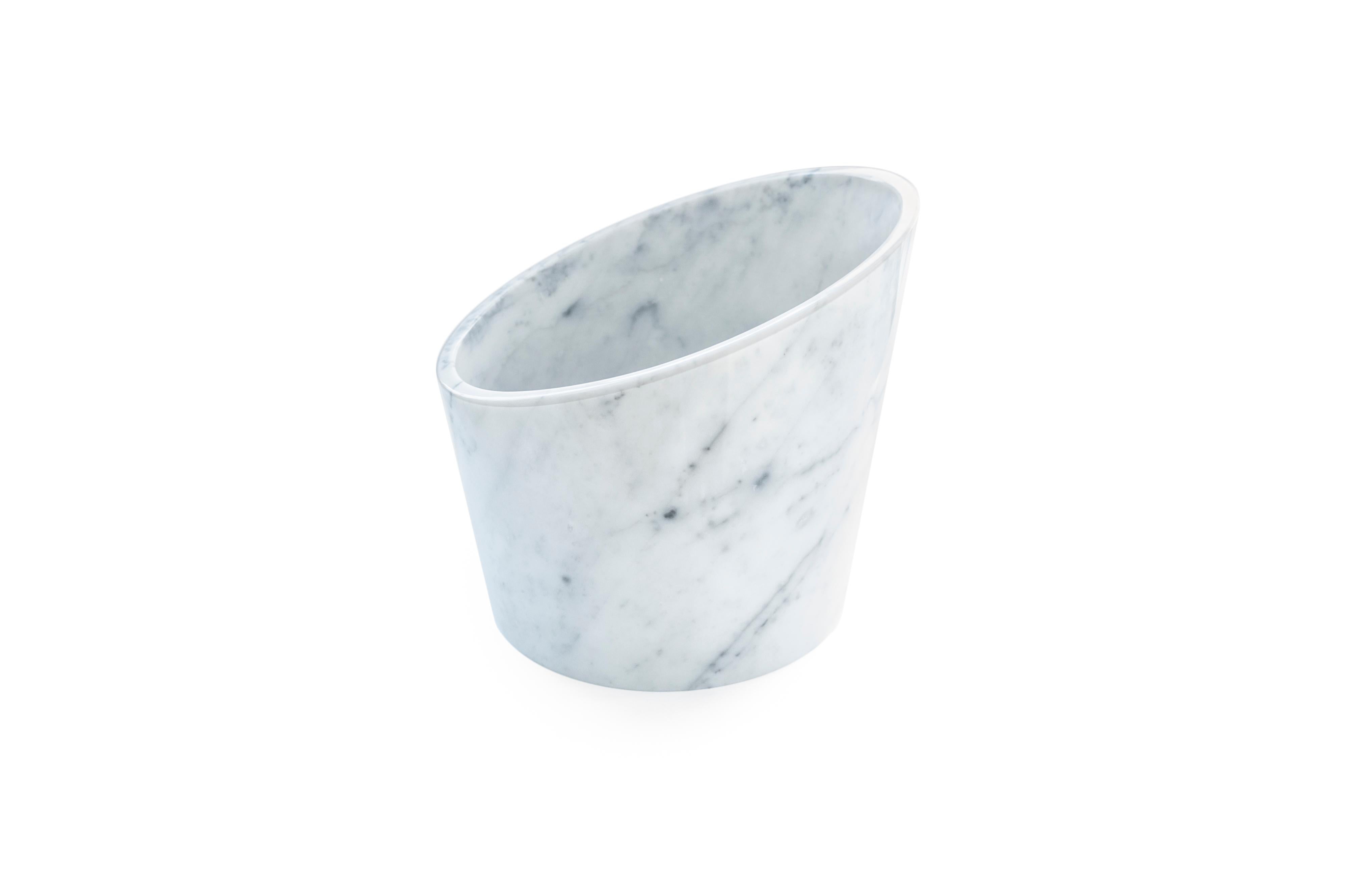 Contemporary Handmade Big White Carrara Marble Glacette For Sale