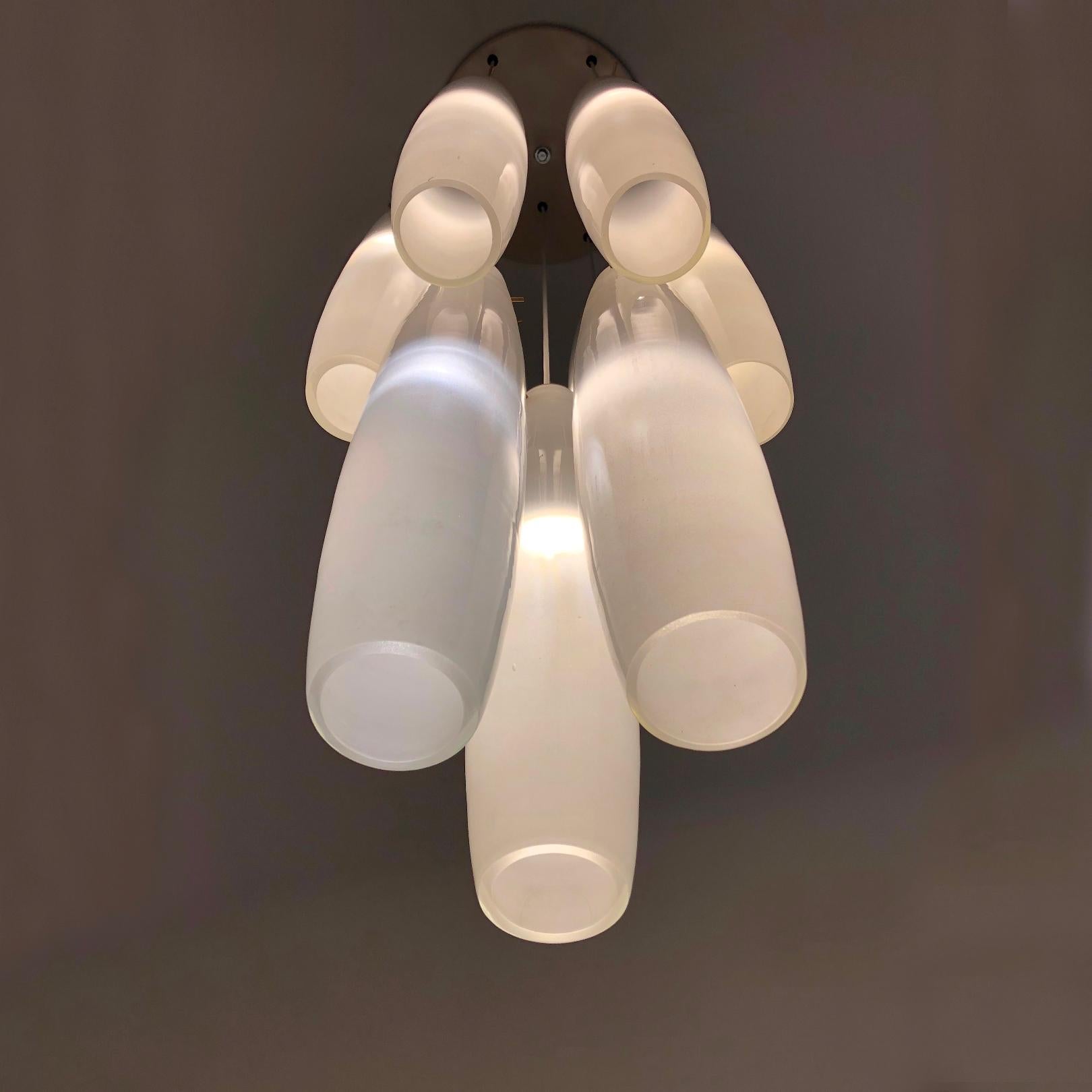 Big White Nine Pendant Chandelier Attributed to Alessandro Pianon, Italy, 1960s (Emailliert) im Angebot