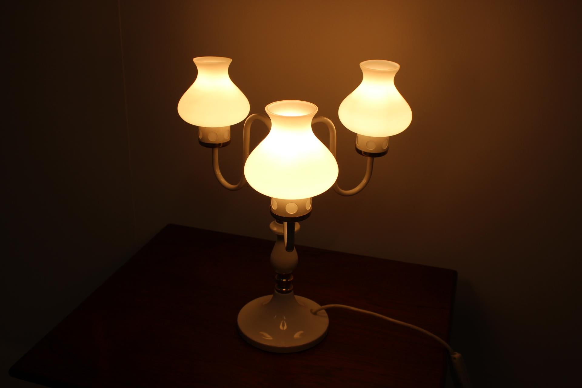 Metal Big White Table Lamp, Drukov, 1970s For Sale