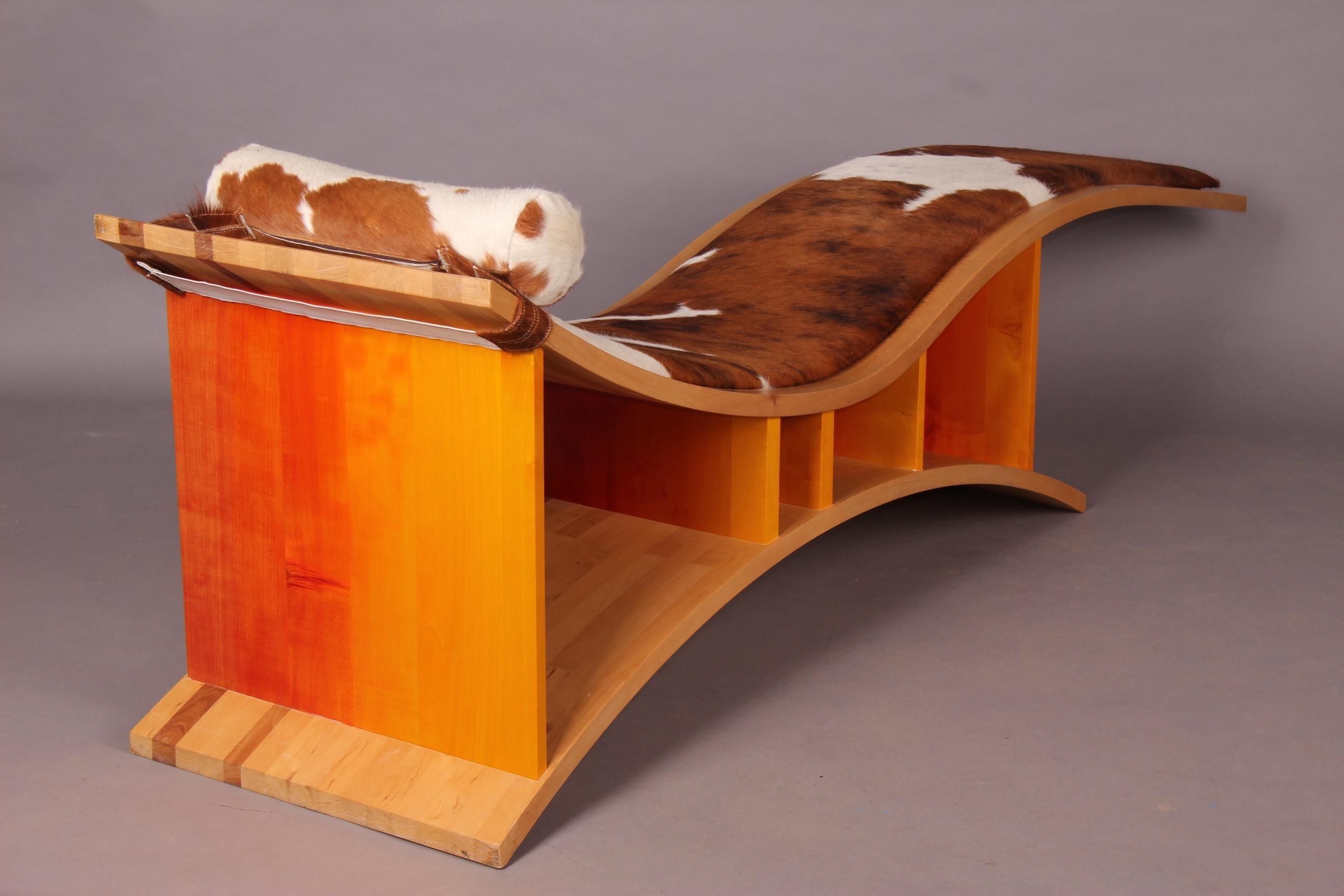 Big Wood and Cowhide Seat Chaise Longue 1