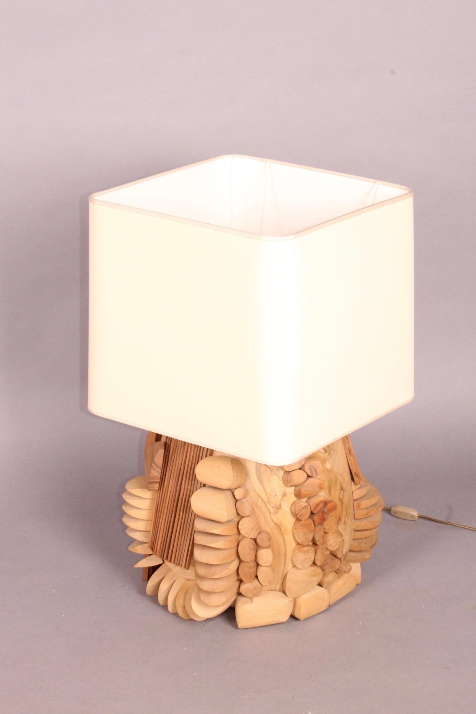 Late 20th Century Big Wood Sculpture Table Lamp