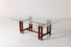Big Wood Table Crystal Tempered Top by Vittorio Dassi, Italian Design 1960s