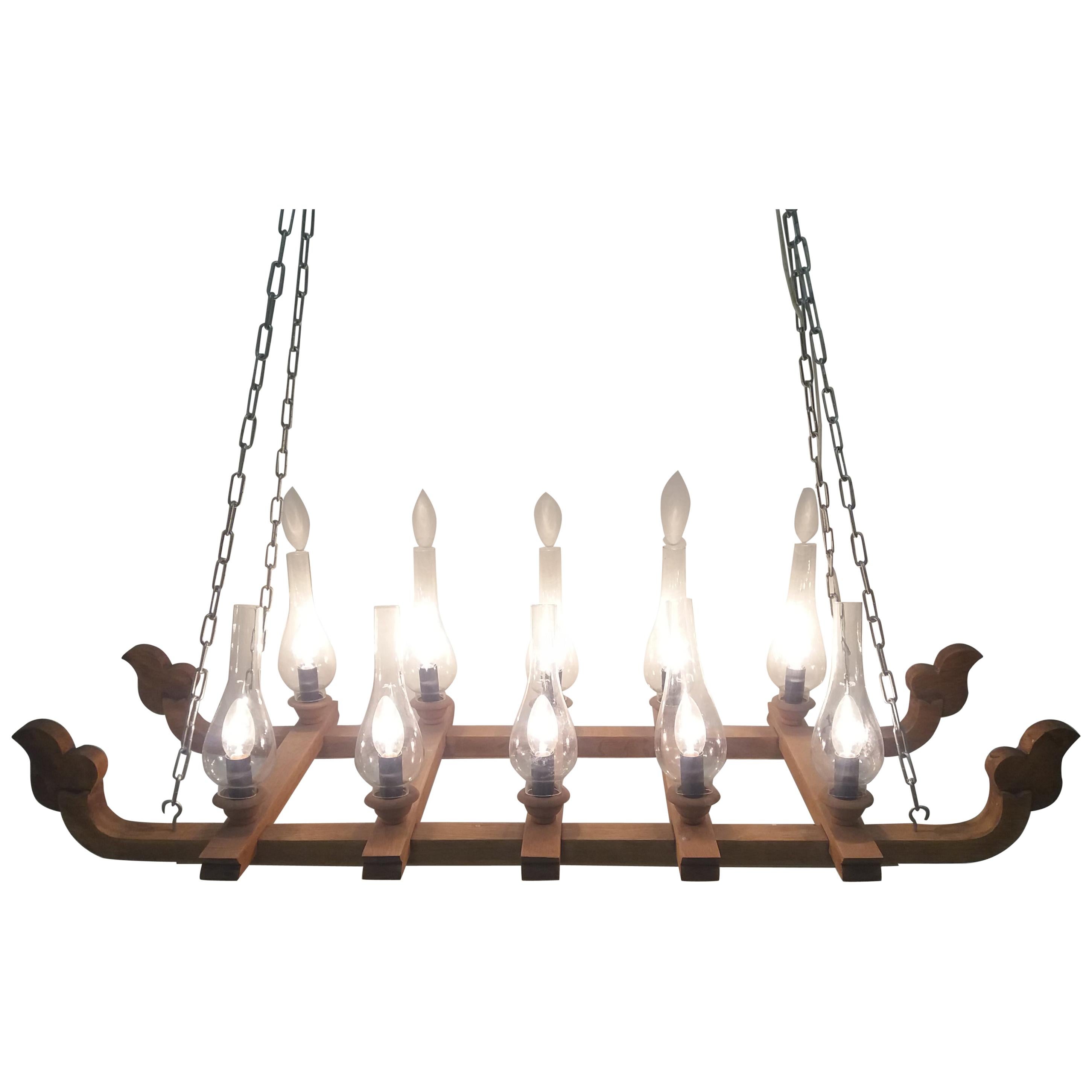 Big Wooden Chandelier, 1940s For Sale