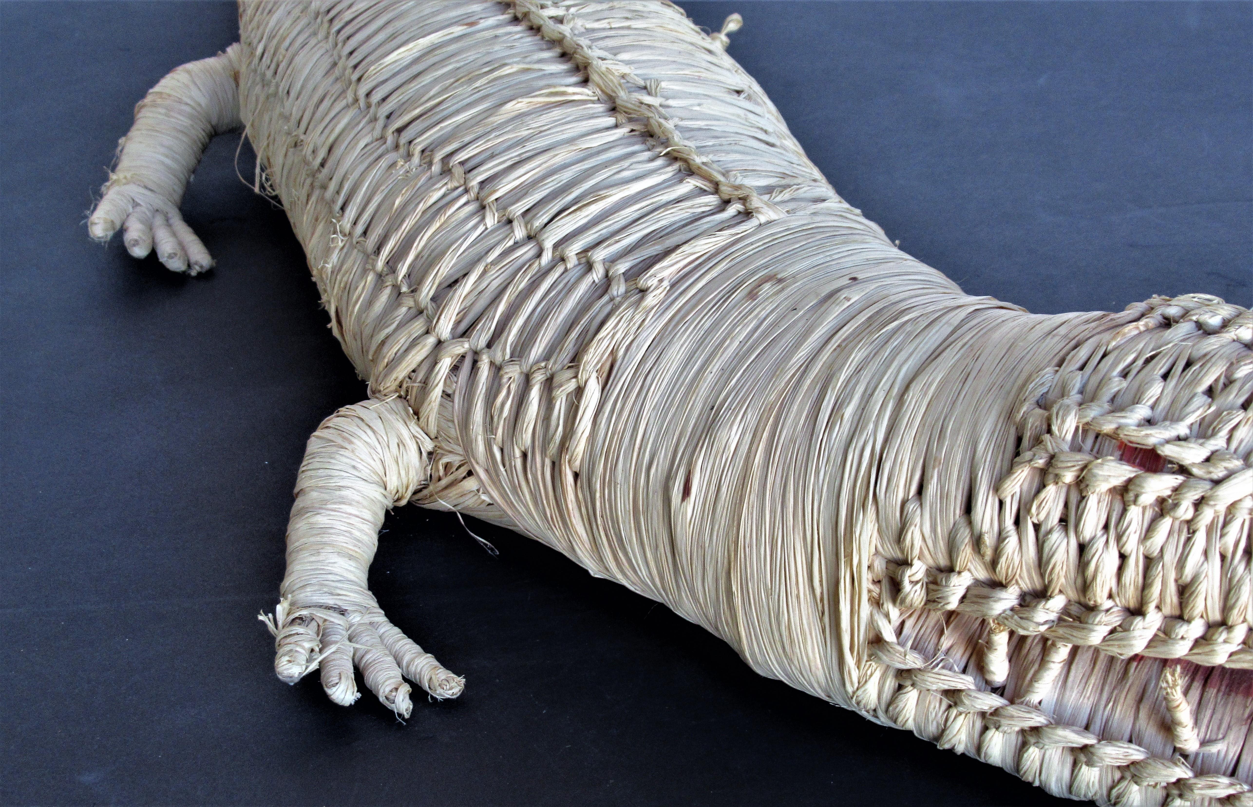 Folk Art Big Woven Wicker Alligator