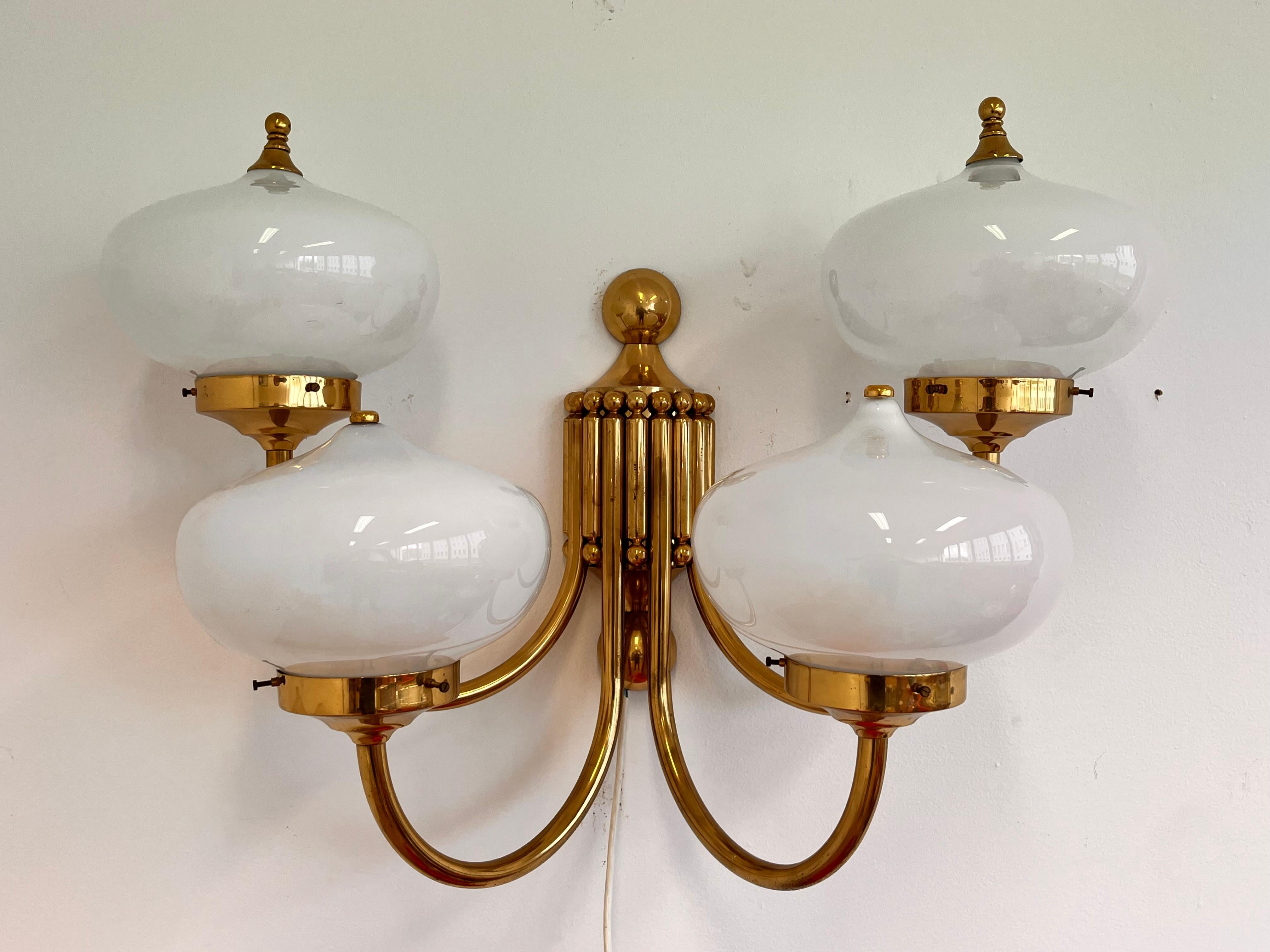 Art Deco BIG XXL brass and glass Wall Lamp in ART deco, Art Nouvea style- around 1980s For Sale