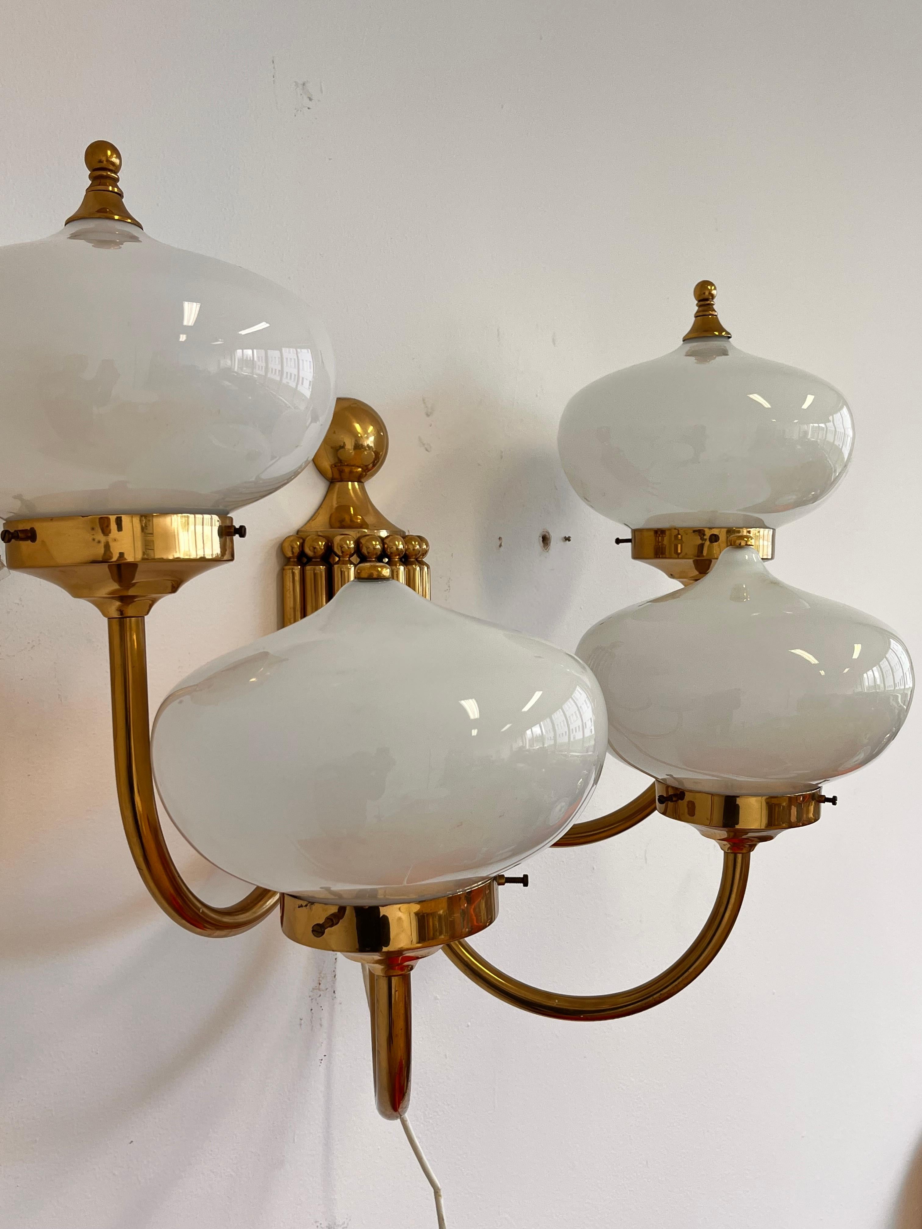 BIG XXL brass and glass Wall Lamp in ART deco, Art Nouvea style- around 1980s In Good Condition For Sale In Praha, CZ