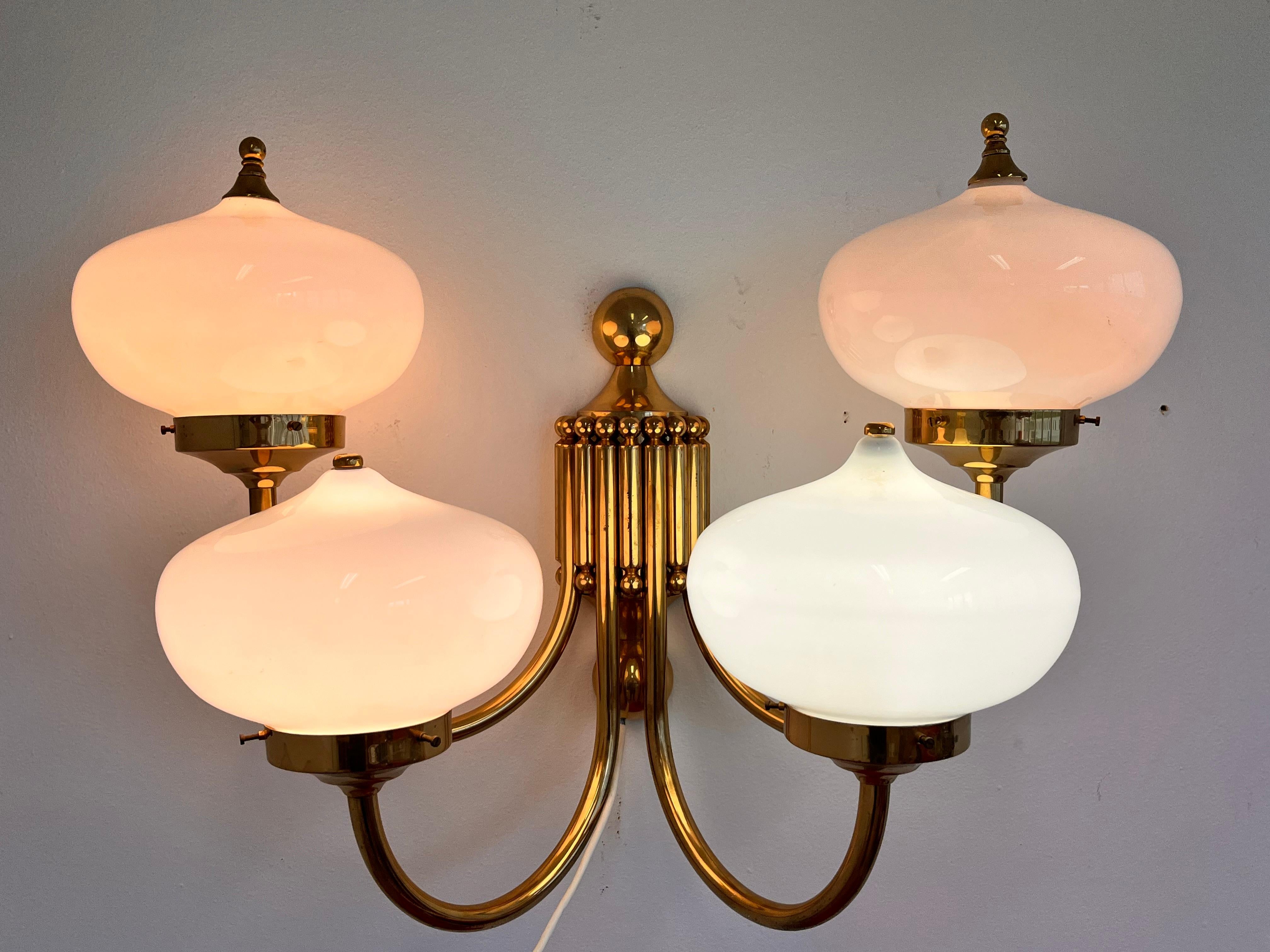 Late 20th Century BIG XXL brass and glass Wall Lamp in ART deco, Art Nouvea style- around 1980s For Sale