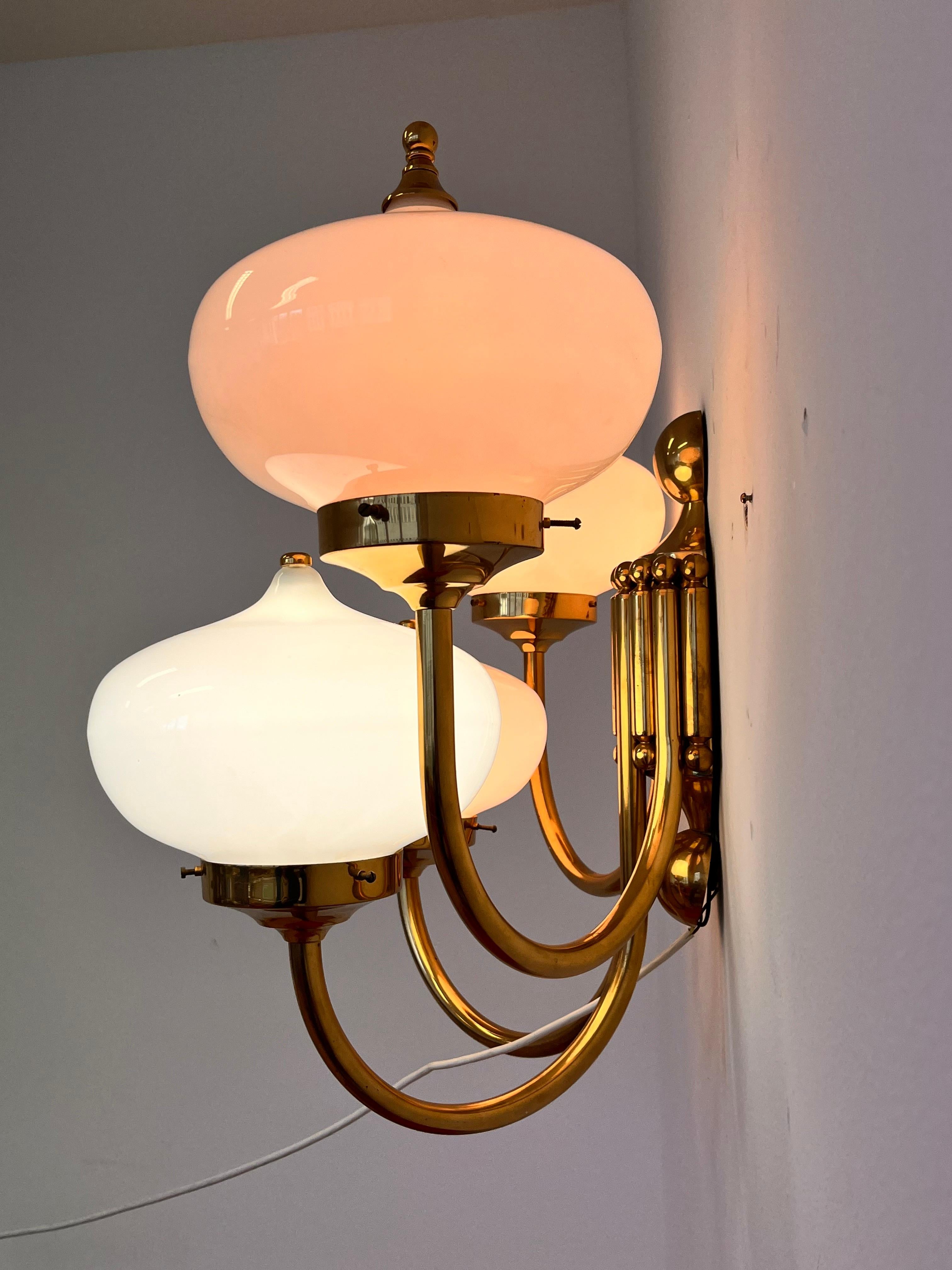 Brass BIG XXL brass and glass Wall Lamp in ART deco, Art Nouvea style- around 1980s For Sale