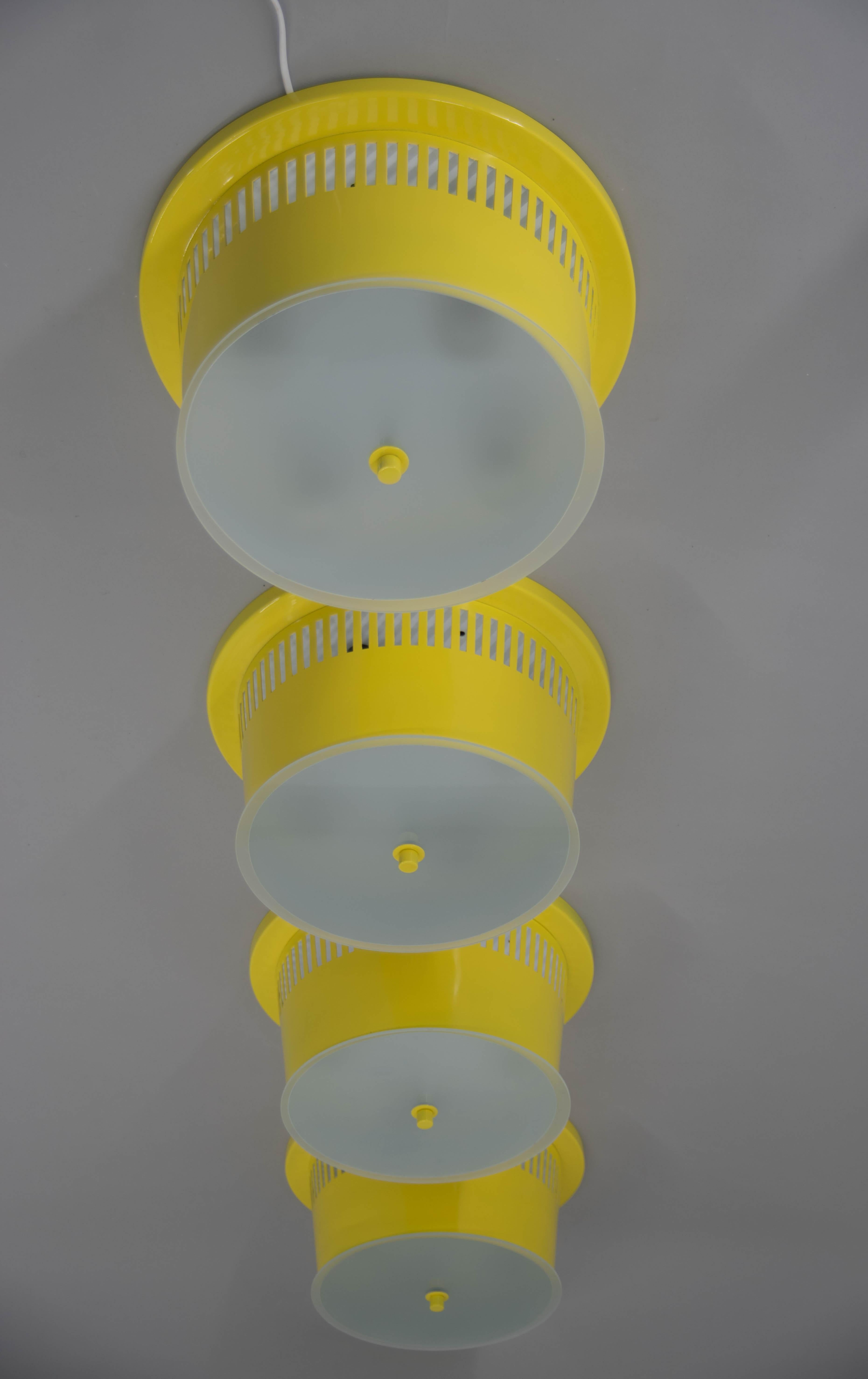 Czech Big Yellow Flush Mount, 1960s, 4 Items Available, Restored For Sale