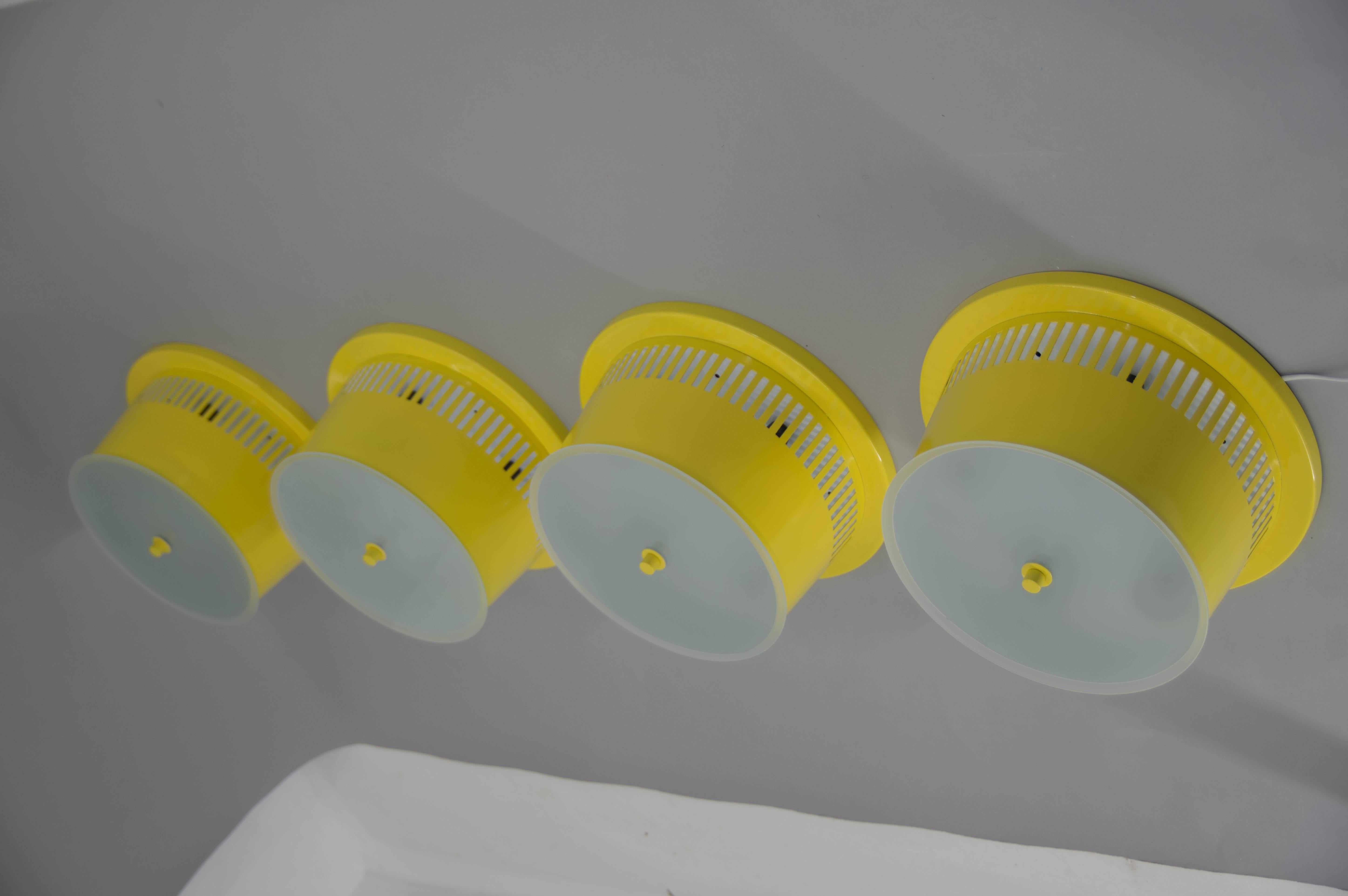 Metal Big Yellow Flush Mount, 1960s, 4 Items Available, Restored For Sale