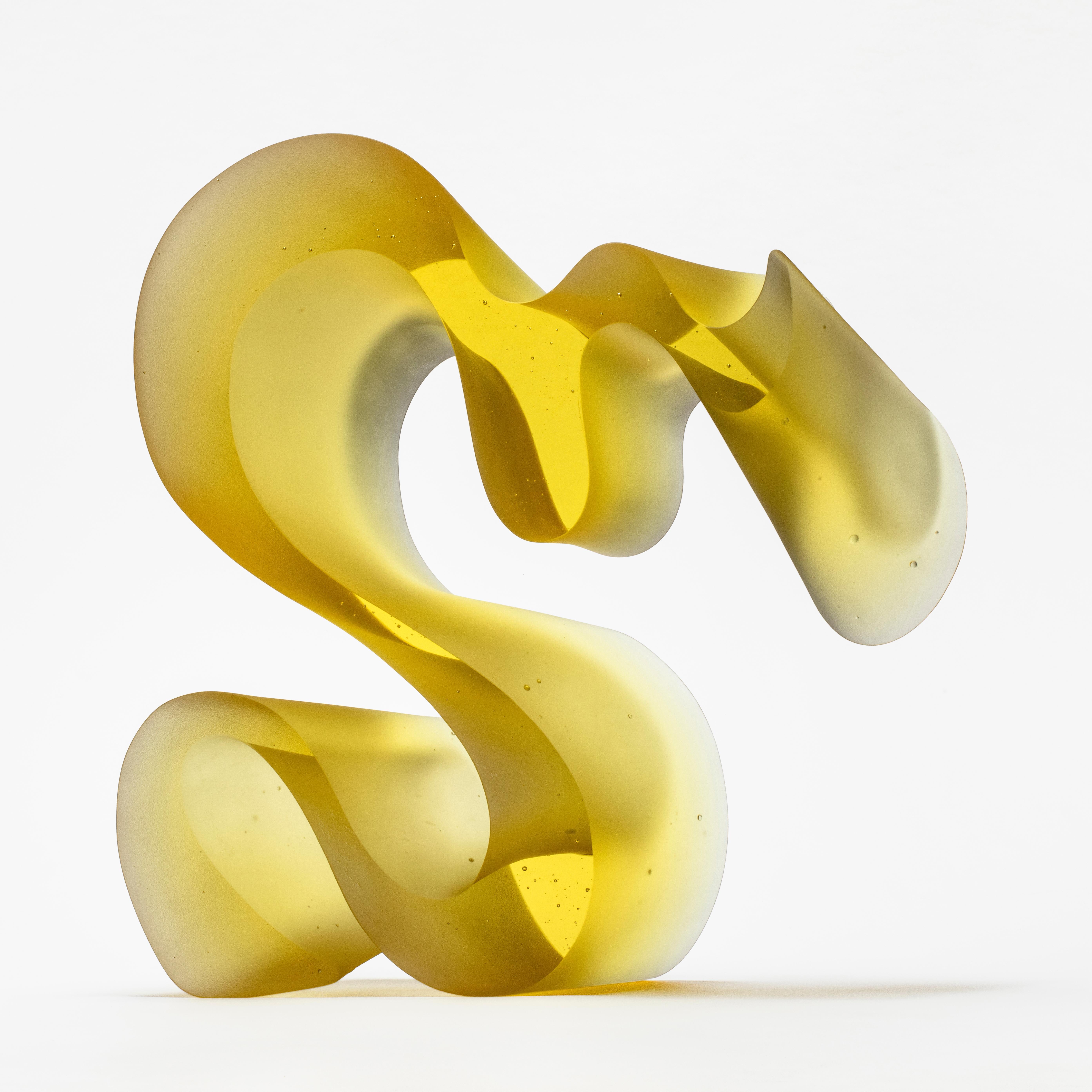 Organic Modern Big Yellow Line, a Unique Bright Yellow Cast Glass Sculpture by Karin Mørch
