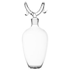 Contemporary Bighorn Hand-Blown Glass Bottle Liquor Animal Horn Trophy Wild Gin