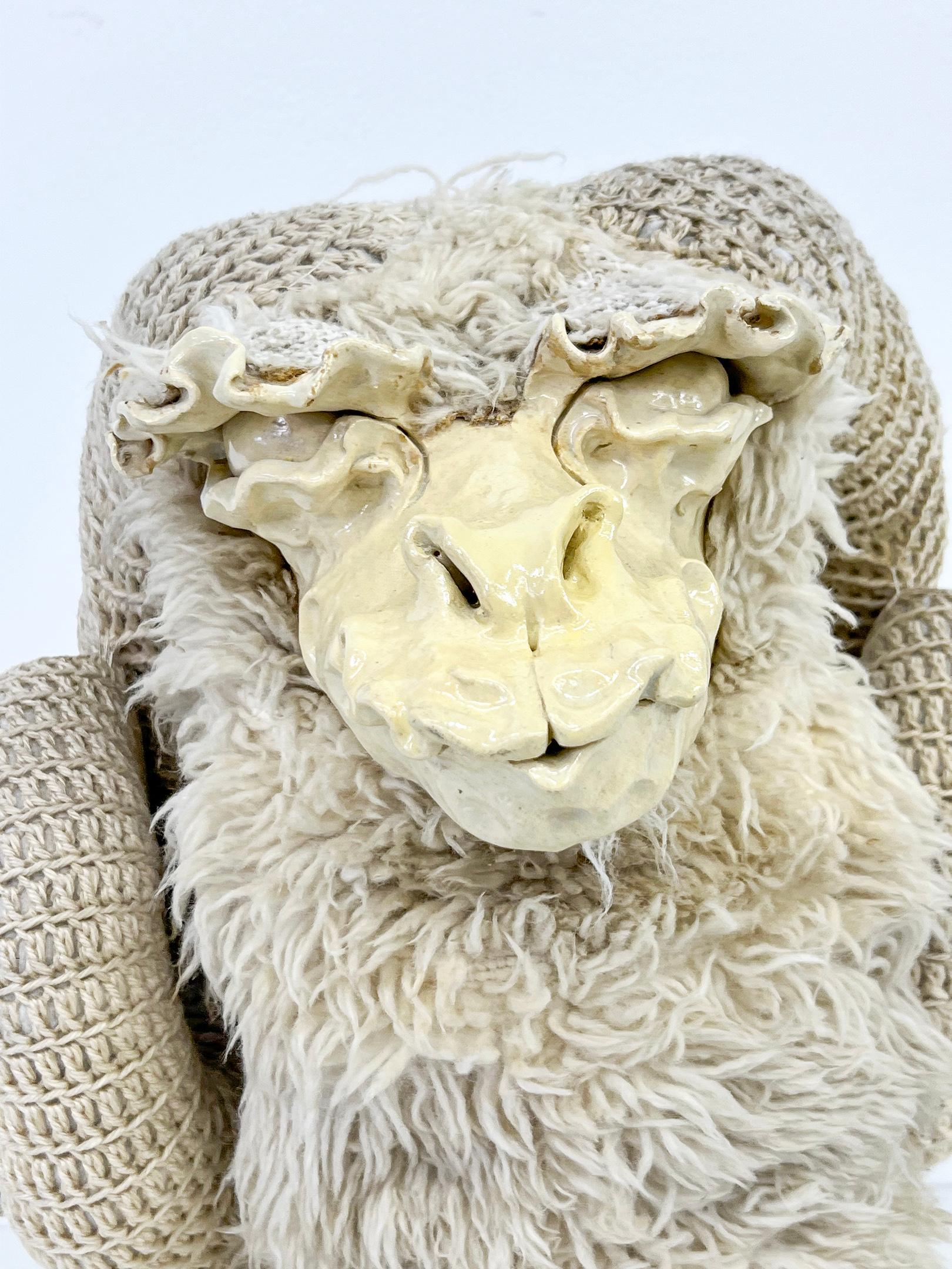 Ceramic Bighorn Sheep Sculpture Bench by Edna Cataldo For Sale