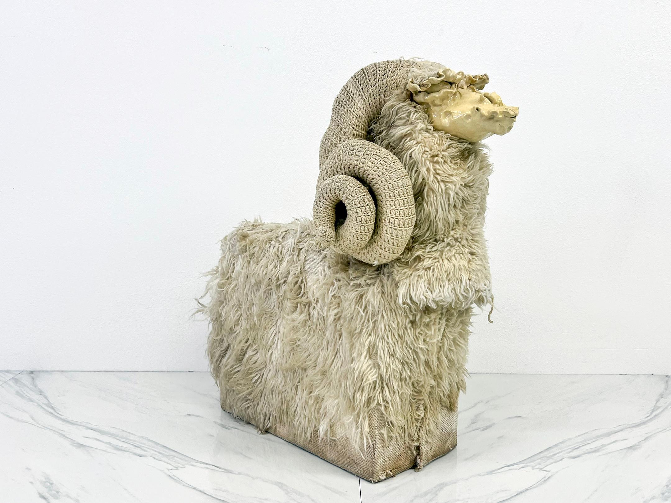 Bighorn Sheep Sculpture Bench by Edna Cataldo In Fair Condition For Sale In Culver City, CA