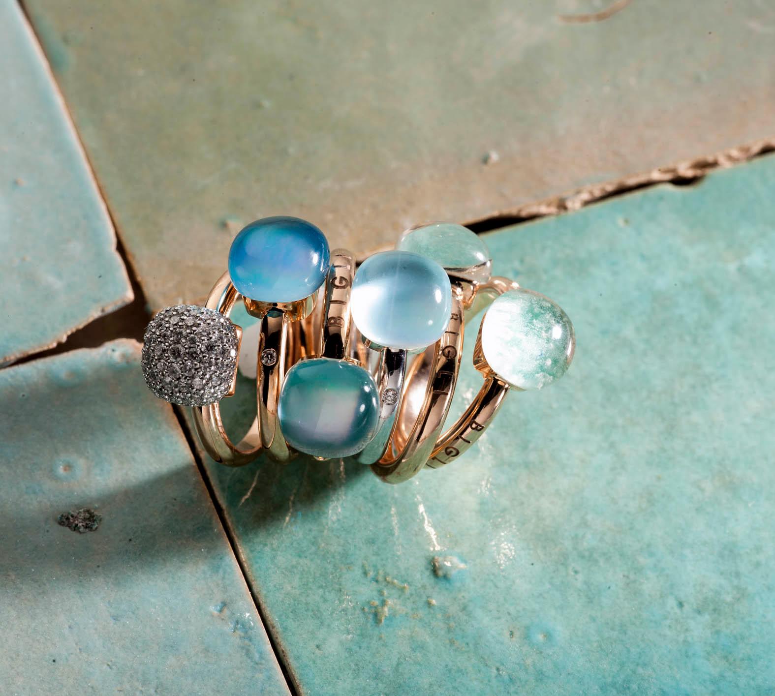 For Sale:  Blue Topaz and Turquoise Ring in 18kt Rose Gold by BIGLI  3