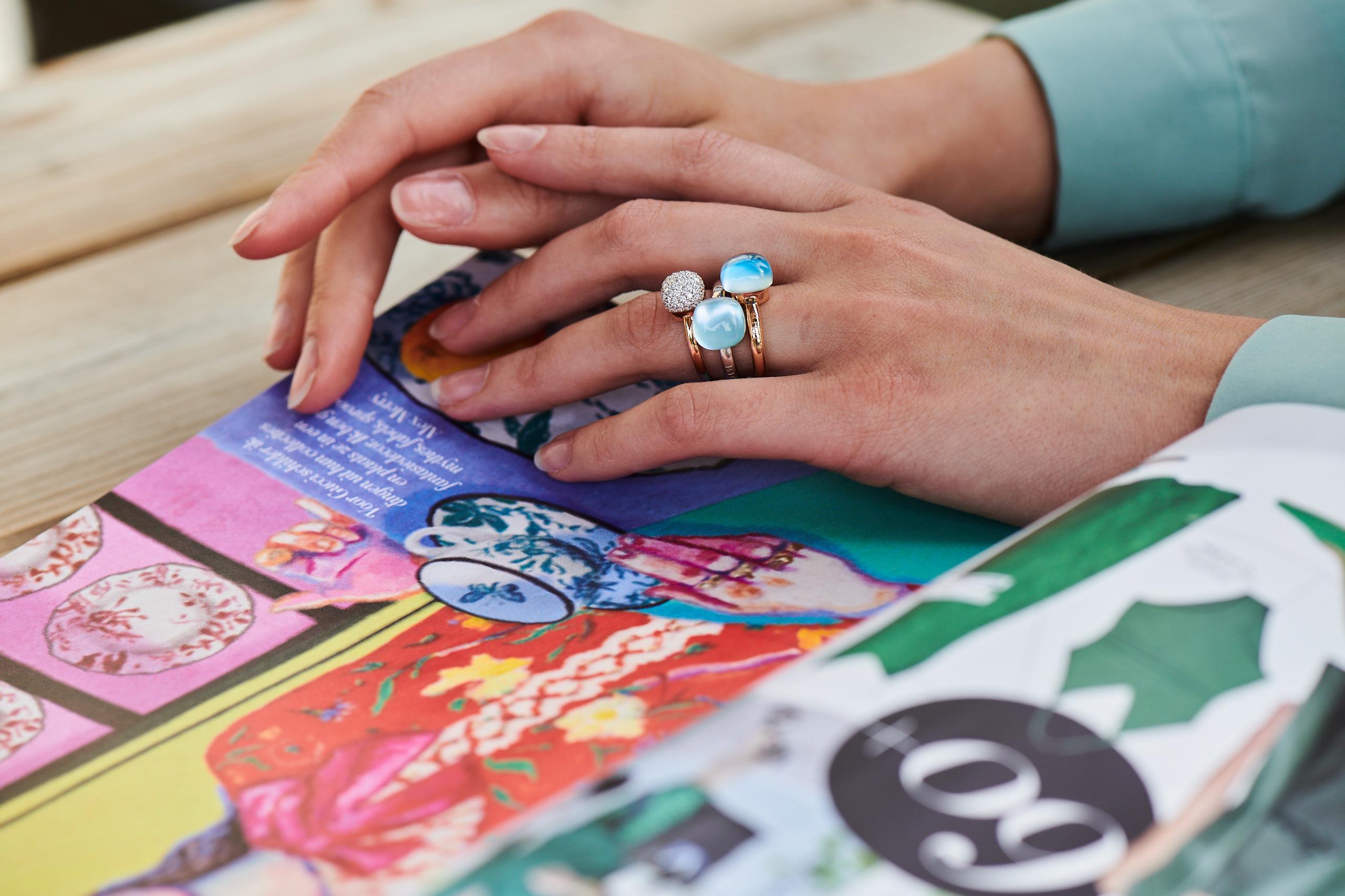 For Sale:  Turquoise and Rock Crystal Ring in 18kt Rose Gold by BIGLI 2