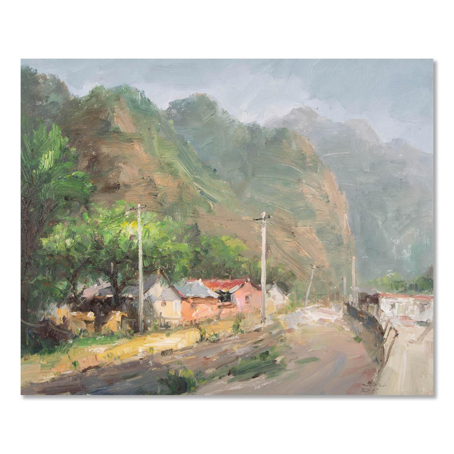  Title: Village
 Medium: Oil on canvas
 Size: 18.5 x 22.5 inches
 Frame: Framing options available!
 Condition: The painting appears to be in excellent condition.
 
 Year: 2015
 Artist: Bihua Gong
 Signature: Signed
 Signature Location: Lower right
