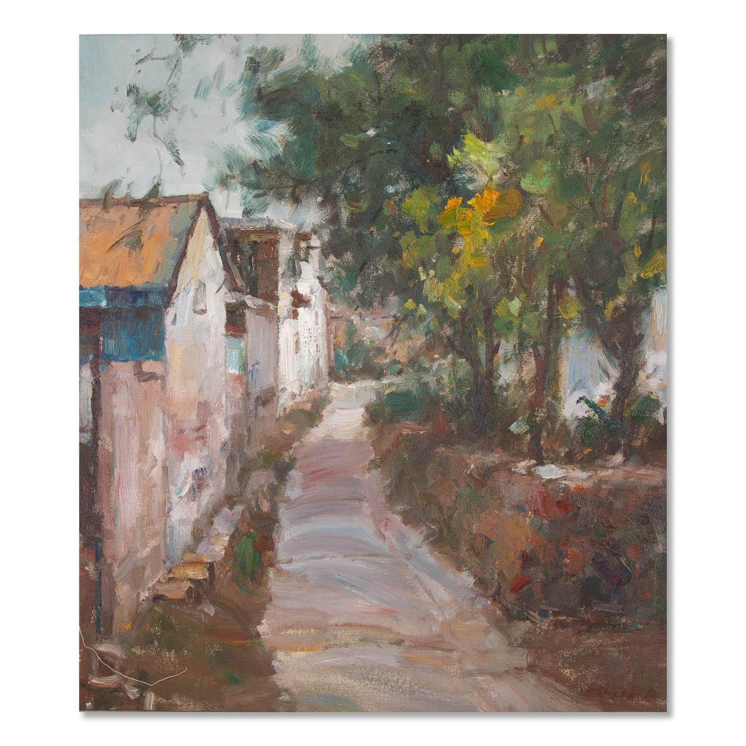  Título: Paisaje de Luozhuang
 Técnica: Óleo sobre lienzo
 Tamaño: 25 x 21,5 pulgadas
 Marco: Opciones de enmarcado disponibles
 Estado de conservación: El cuadro parece estar en excelentes condiciones.
 
 Año: 2014
 Artista: Bihua Gong
 Firma: