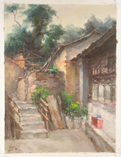 Bihua Gong Landscape Original Oil On Canvas "Quite Courtyard"