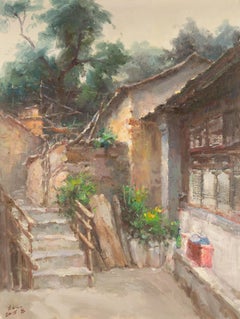Bihua Gong Landscape Original Oil On Canvas "Quite Courtyard"