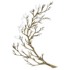 Bijan 1980 Gold Brass Tree Branch Wall Sculpture with Porcelain White Birds