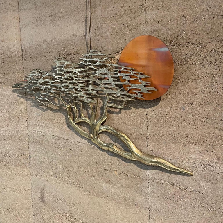 Mid-Century Modern 1980 Bronze Art Bonsai Tree Wall Sculpture + California Sun by Artist Bijan For Sale