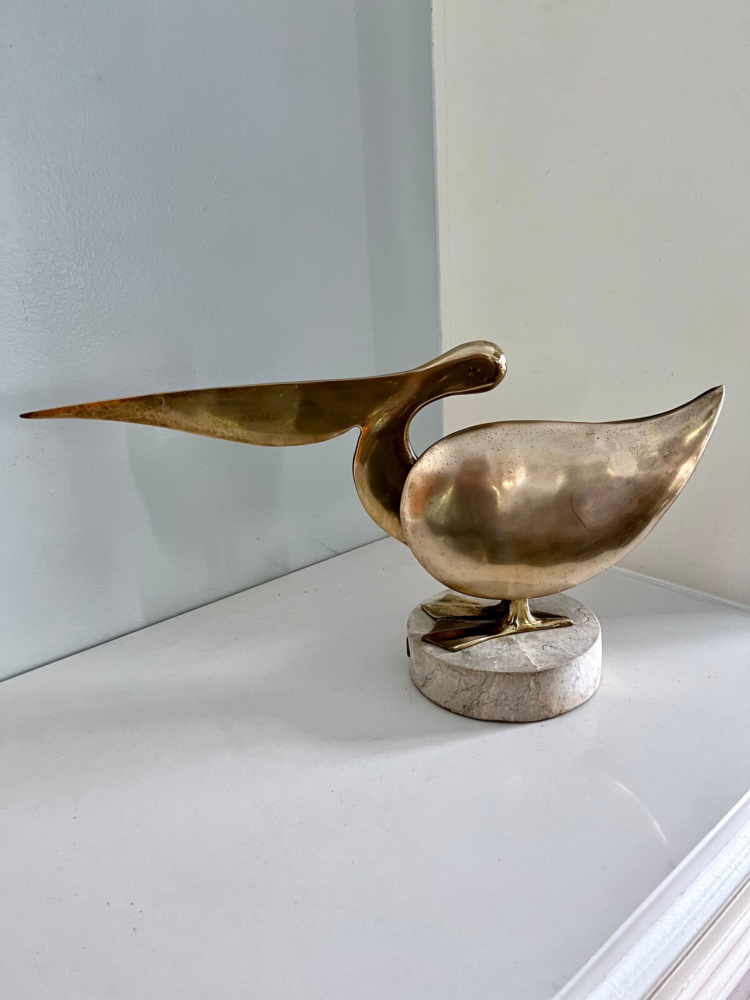 20th Century Bijan Brass Pelican Statue with Marble Base