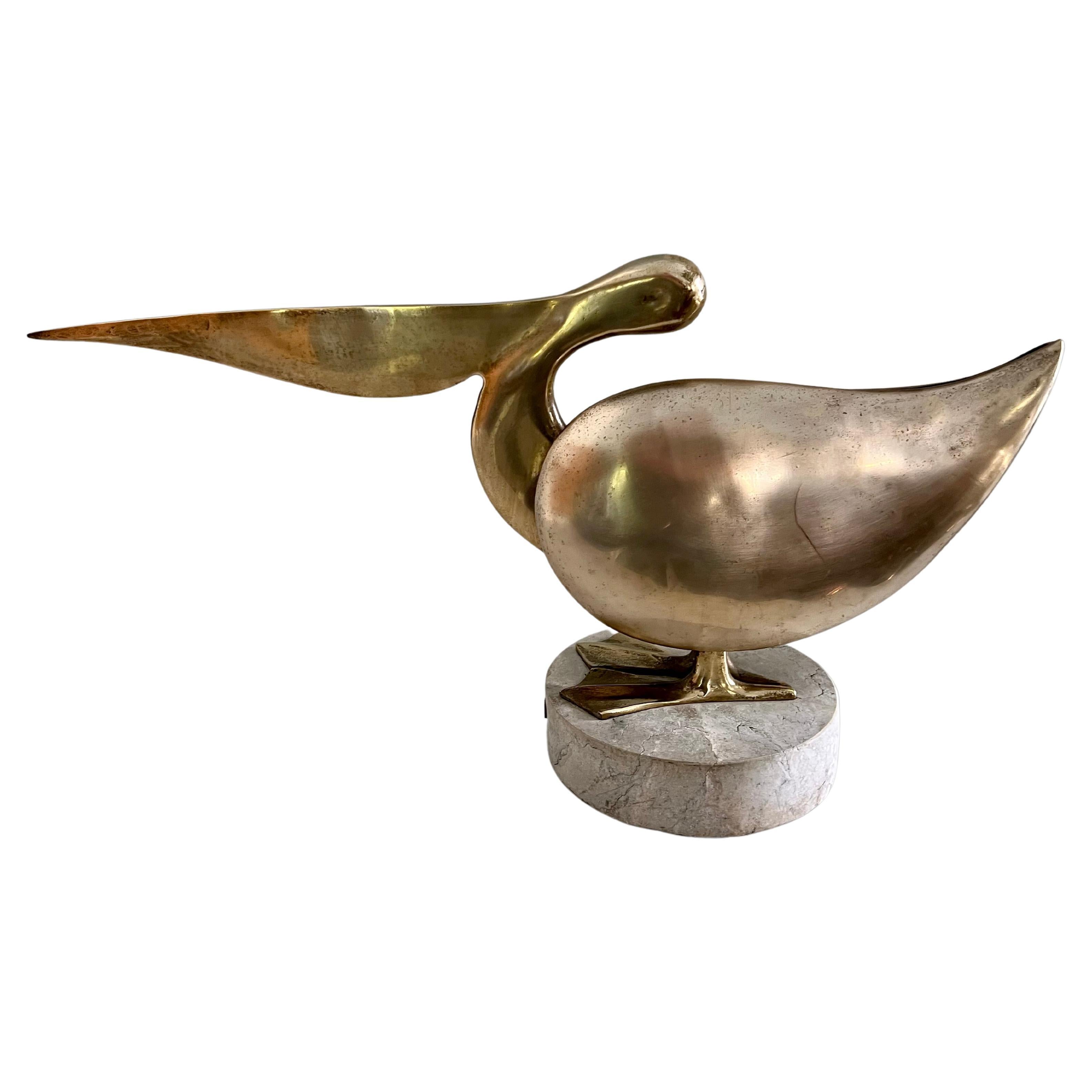 Bijan Brass Pelican Statue with Marble Base