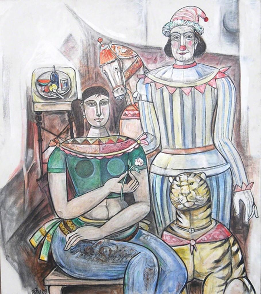 Bijan Choudhury Animal Painting - Circus Team, Mixed Media on Canvas, by Modern Indian Artist "In Stock"