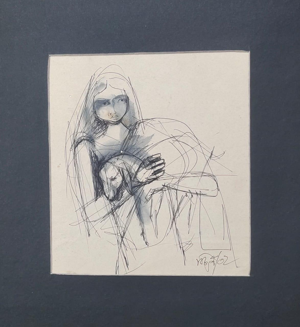 Bijan Choudhury Figurative Painting - Untitled, Ink on Paper, Black, White Color by Modern Indian Artist "In Stock"