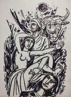 Untitled, Mixed Media on Paper, by Modern Indian Artist Bijan Chowdhury-In Stock