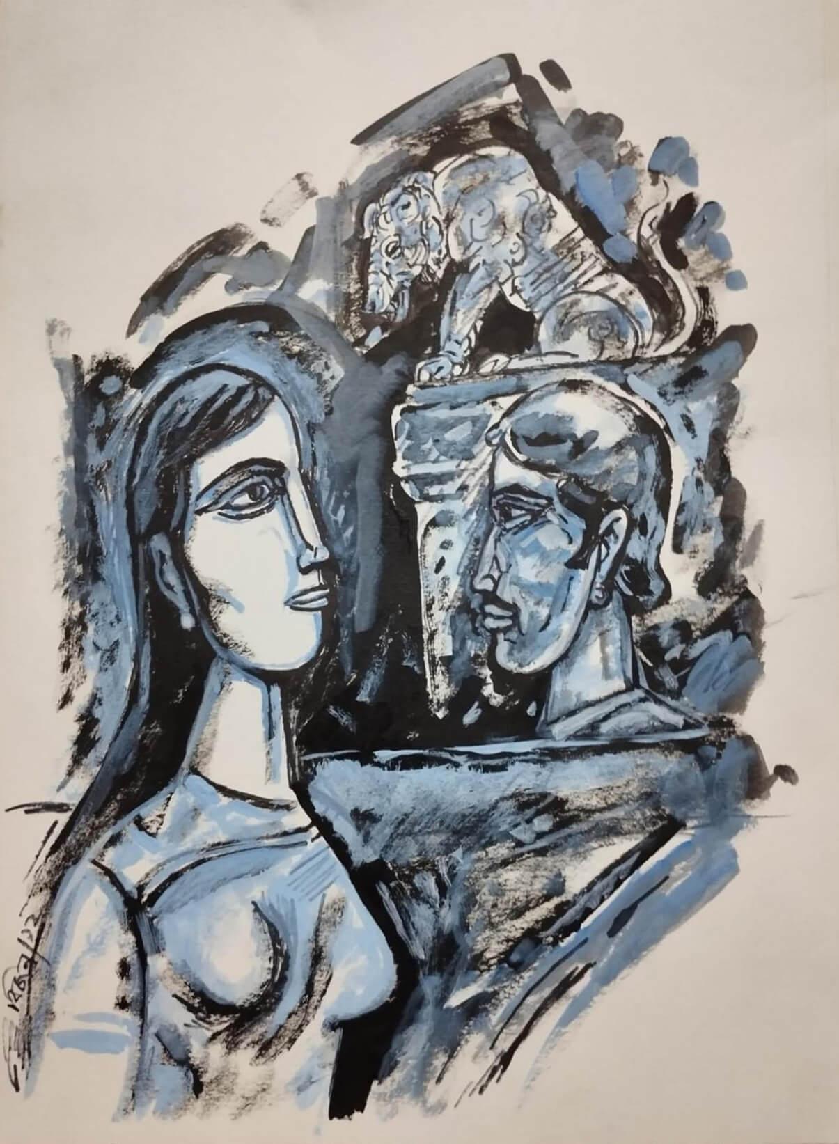 Untitled, Mixed Media on Paper, by Modern Indian Artist Bijan Chowdhury-In Stock