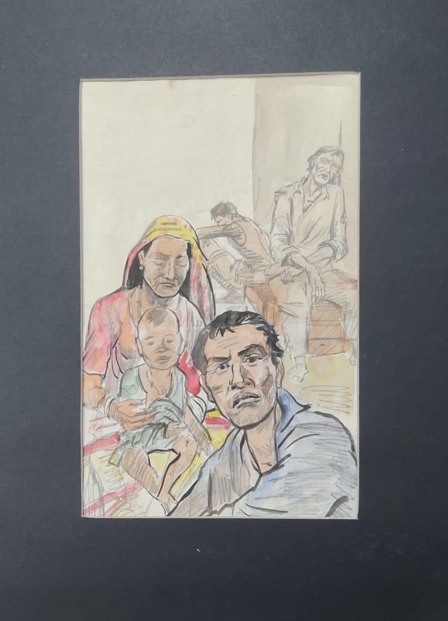 Senza titolo, tecnica mista su carta, rosso, giallo di Artista Indiano Moderno "In magazzino" - Mixed Media Art di Bijan Choudhury