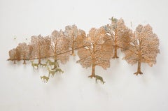 Bijan Mid Century Brutalist Copper Brass Wall Art Sculpture Unicorn Deer Trees