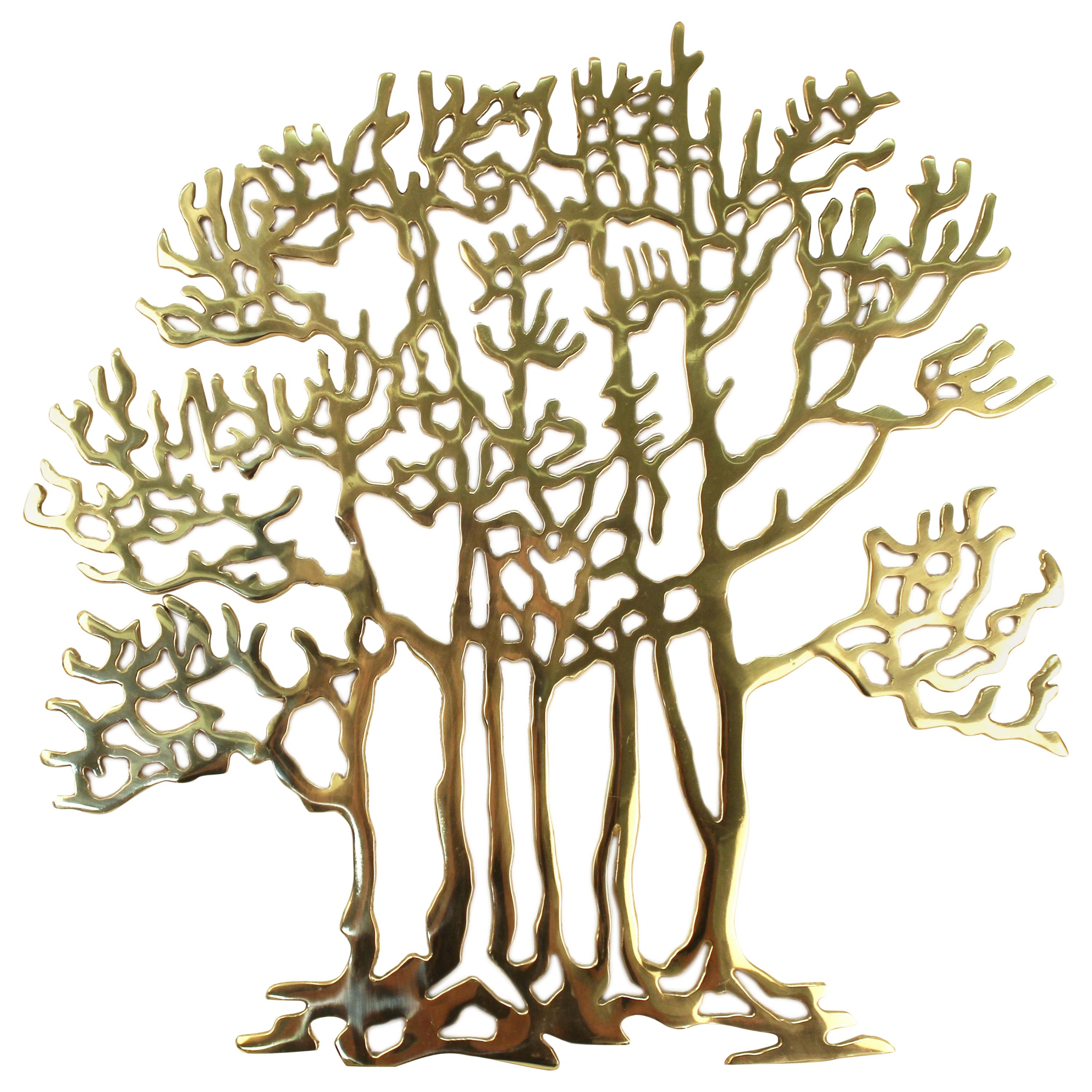 Bijan Modern Brass Tree Wall Sculpture