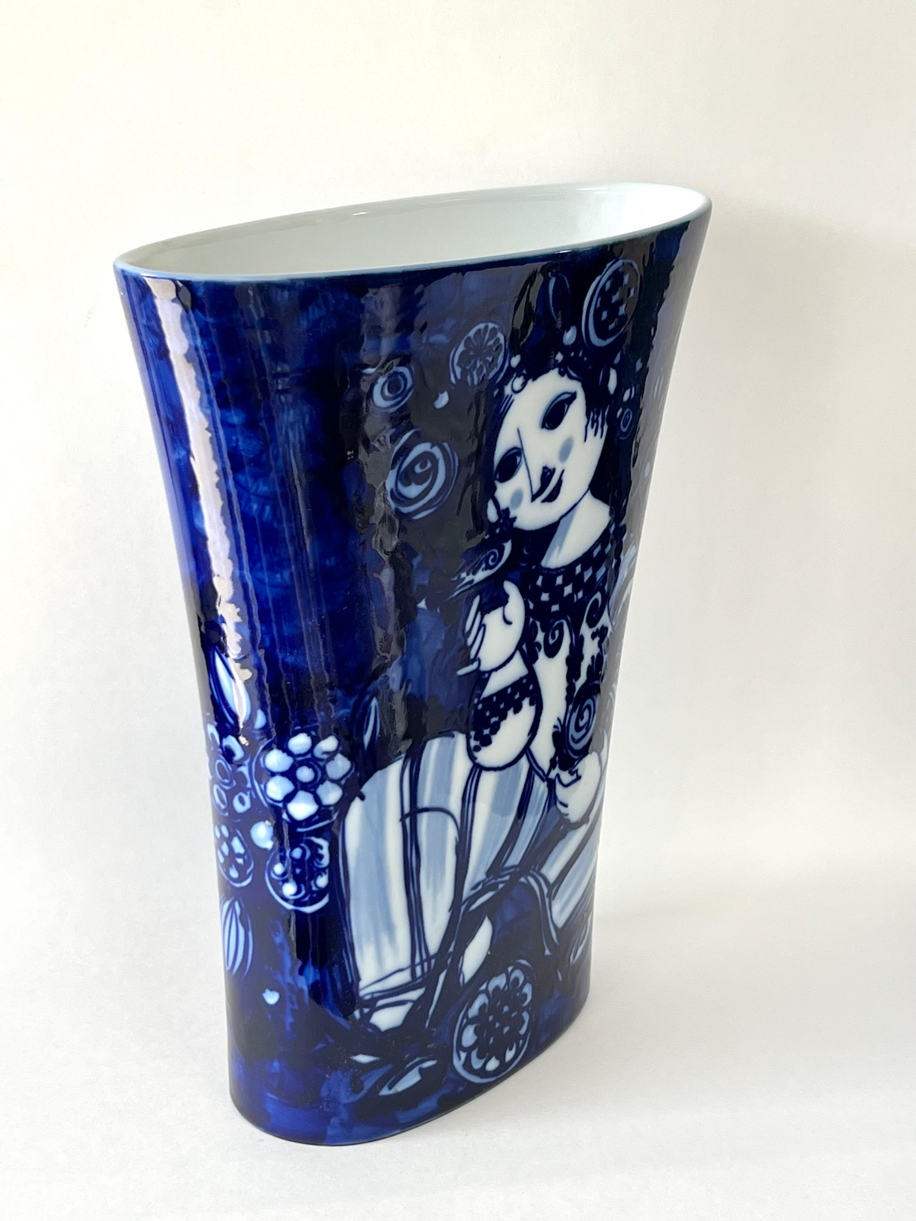 German Bijorn Winblad Large Blue Porcelain Vase by Rosenthal