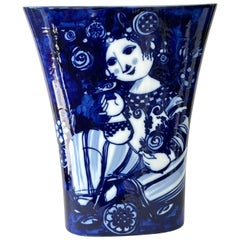Bijorn Winblad grand vase en porcelaine bleue par Rosenthal