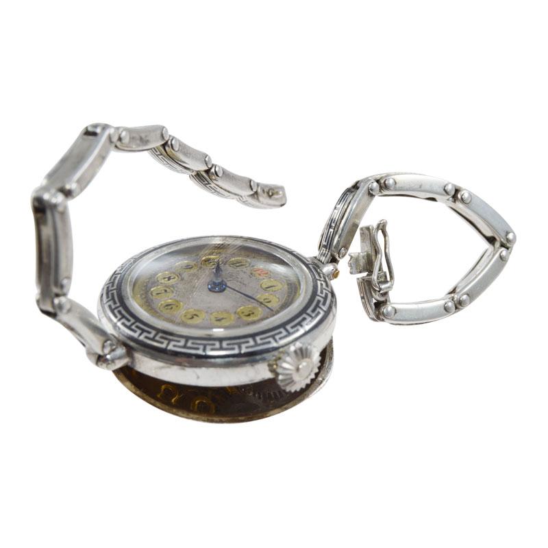 Women's Bijou by Racine Sterling Silver and Niello Ladies Art Deco Wristwatch circa 1915 For Sale