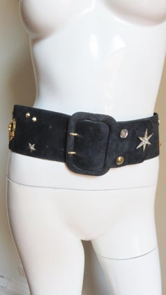 Bijou Embellished Black Suede Belt
