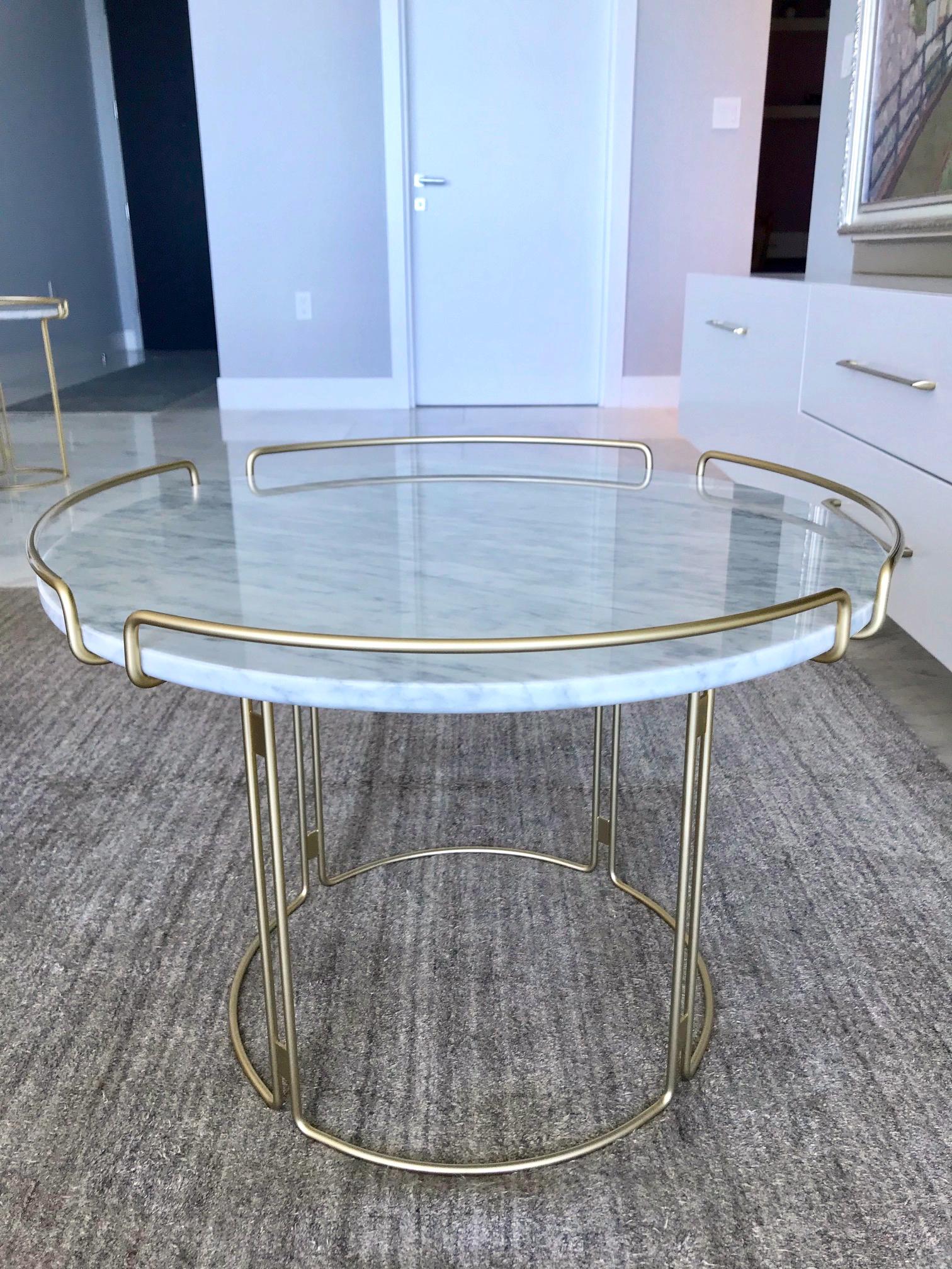 Modern Bijou End Table in Marble and Matte Gold by Roche Bobois