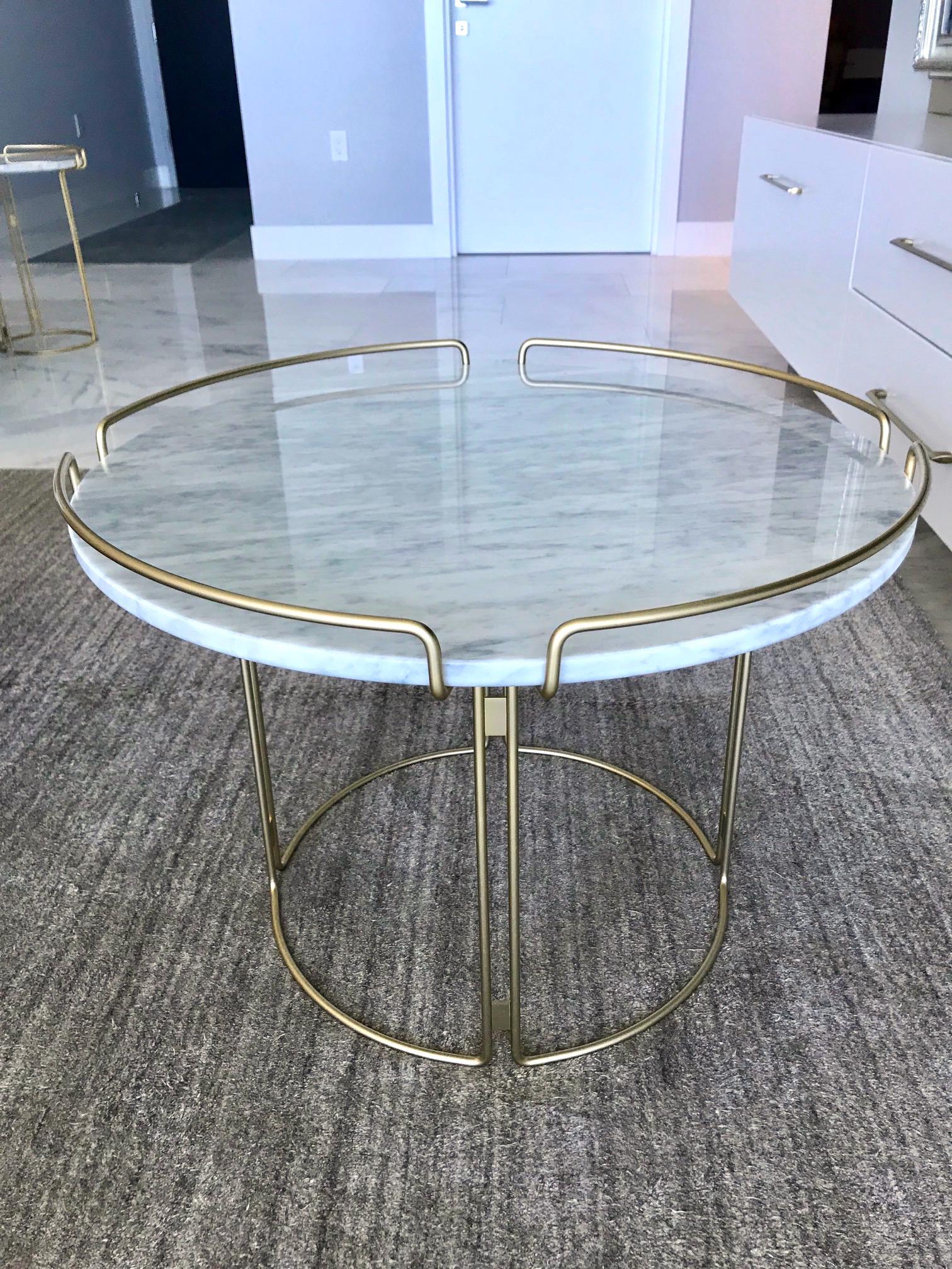 French Bijou End Table in Marble and Matte Gold by Roche Bobois