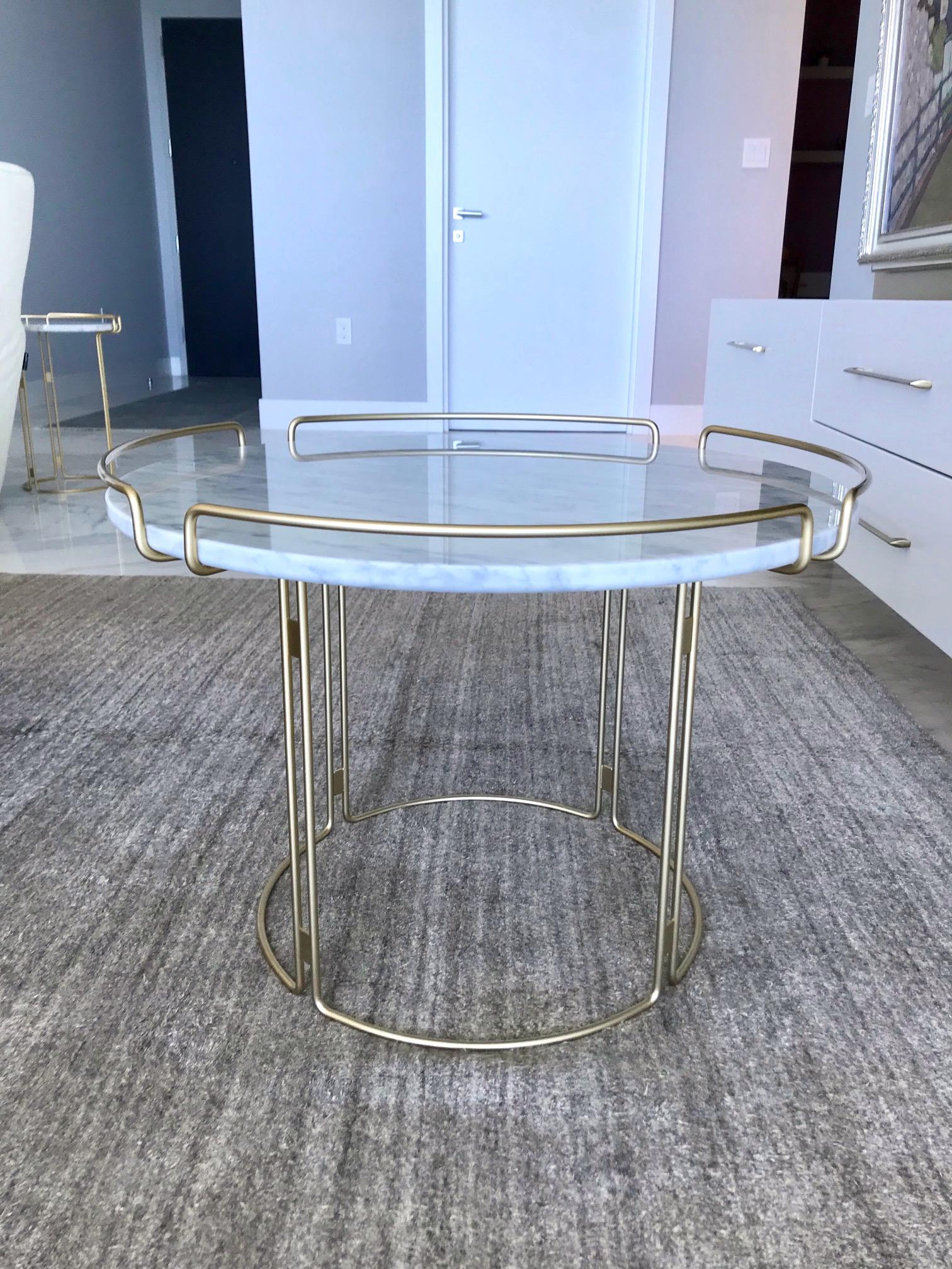 Lacquered Bijou End Table in Marble and Matte Gold by Roche Bobois